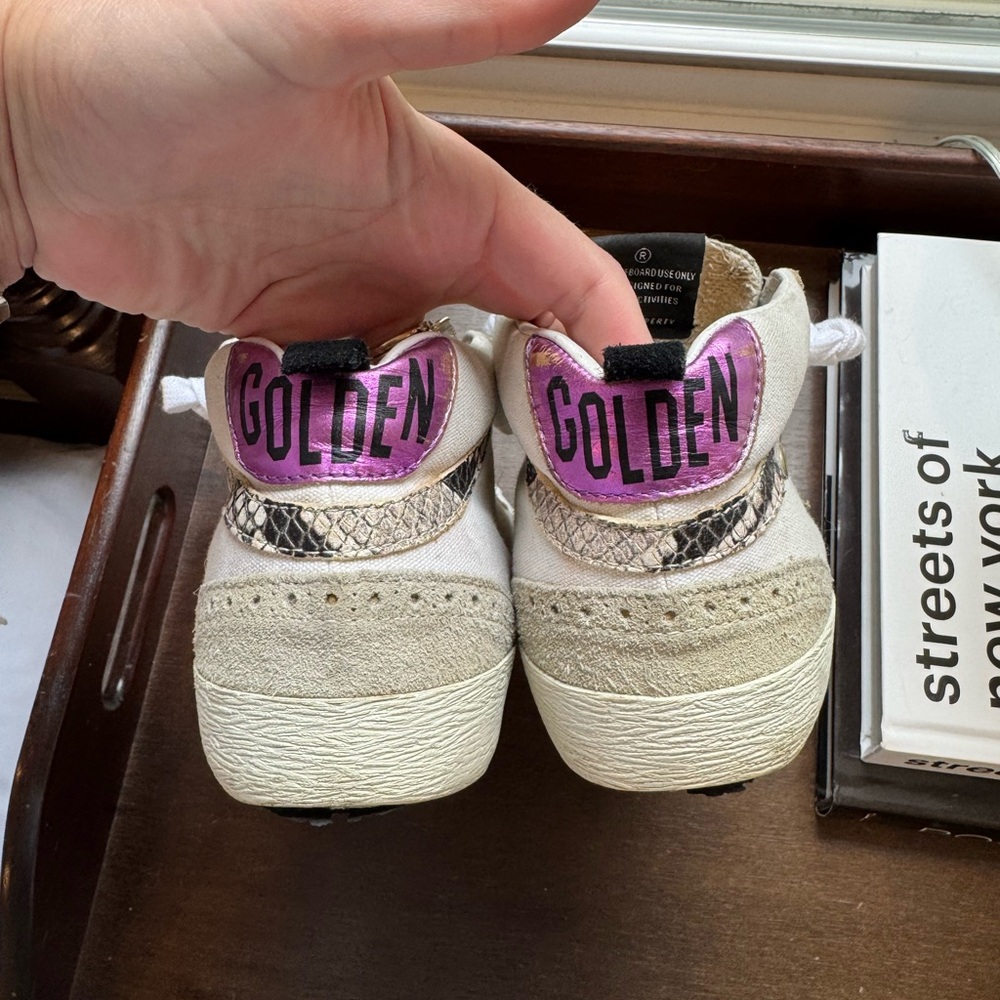 Golden Goose White Silver Glitter Sneakers with Teal Star - Picture 3 of 6